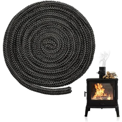 Joint Tressé pour Insert et Poêle 8mm x 4m, Joint d'Étanchéité en Fibre de Verre Remplacement,Joint Insert Cheminée pour Poele a Bois, Cheminée, Chaleur