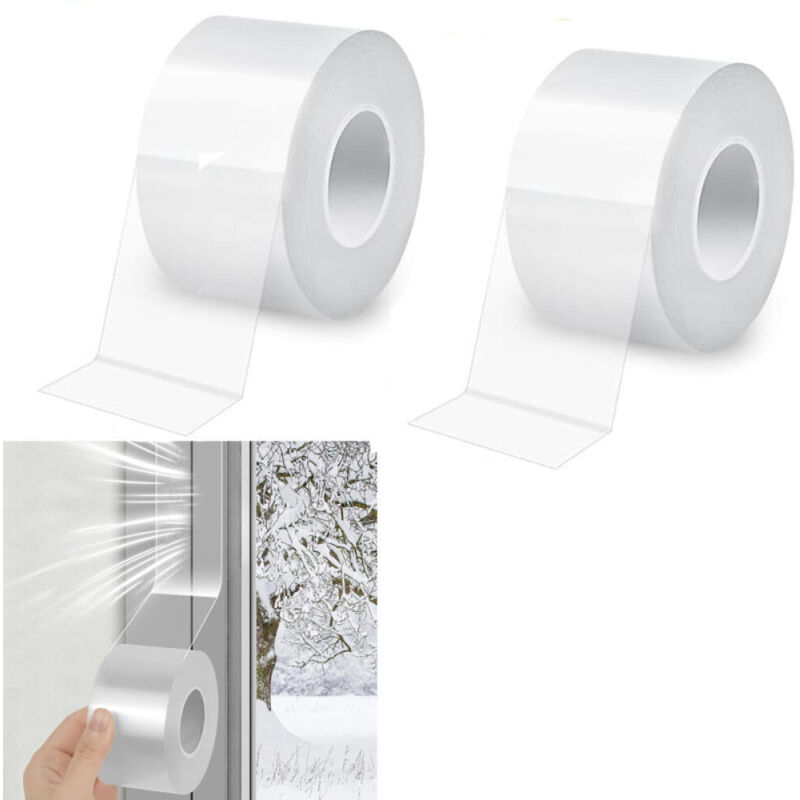 Joints de fenêtre - Joints en caoutchouc transparent, coupe-vent, anti-poussière et frais (couleur transparente, 50 mm x 3 m), 2 rouleaux.
