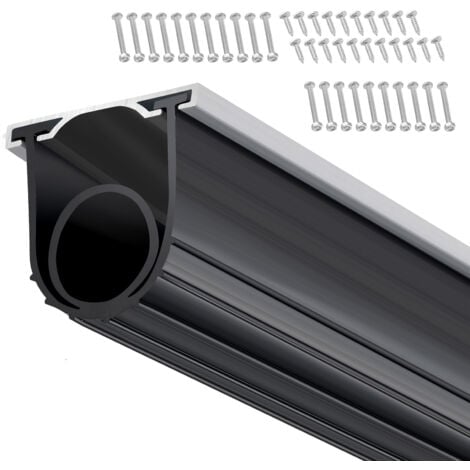 Joints de porte de garage noirs Mophorn en caoutchouc inférieur - Forme en U + joint torique avec kit pré-percé, 16 pi, extrémités en T de 5/16 po, largeur de 3 3/4 po