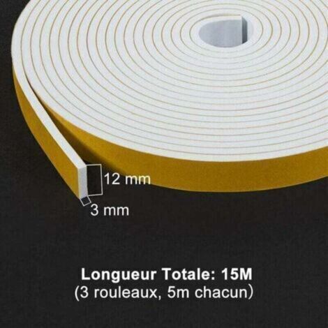 Joints d'étanchéité pour portes et fenêtres, 3 rouleaux, dimensions 12 mm x 3 mm x 5 mètres, joints en mousse de caoutchouc isolants et thermo-isolants, résistants aux chocs et au vent, protégeant les