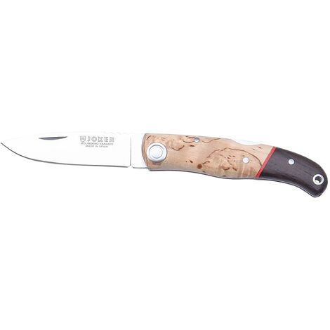 Joker Sportmesser, mit lockigen Birkencaches, Granadillo-Holzring und 7 cm Klinge MOVA Steel, 57 gr, NL124 + Mehrzweck-Geschenkkarte