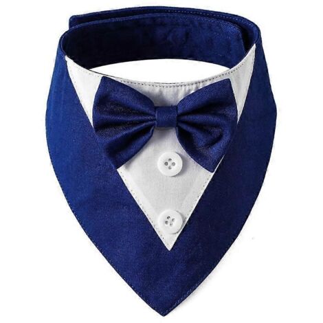 Joli collier réglable pour chat avec grand nœud papillon, costume élégant, taille M, bleu. Idéal pour accessoire félin chic et confortable.