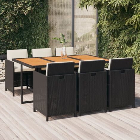 JOLI® Mode Ensemble repas de jardin d'extérieur à dîner de jardin coussins 7 pcs Résine tressée Noir TOP44557