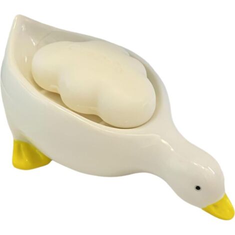 Joli porte-savon en céramique en forme de canard, auto-drainant, adapté à la douche, à la salle de bain, à la baignoire, à la cuisine et à l'évier