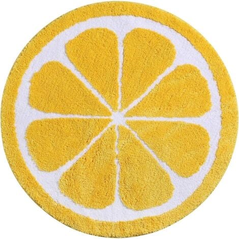 CLENF MALL Joli tapis de bain, citron, tapis antidérapant absorbant l'eau, tapis de bain rond doux lavable en machine pour chambre à coucher, cuisine, salle de bain, toilettes, 60 x 60 cm (jaune)