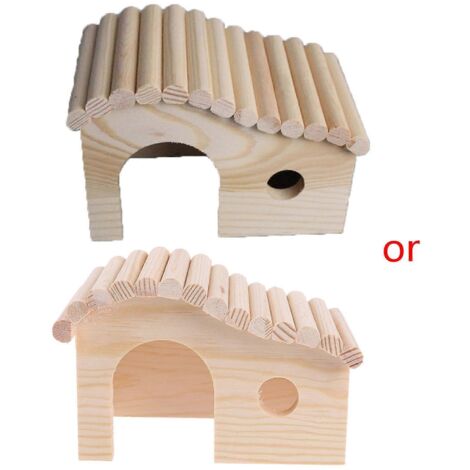 Jolie cachette en bois pour hamster, avec échelle et jouet d'éveil.