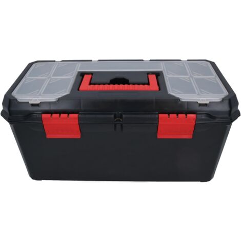 JOMAFA Caja de herramientas con bandeja extraible y compartimentos 480 x 230 x 230 mm, negro EXTRA LARGA