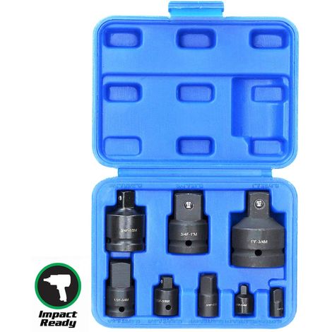 JOMAFA - JUEGO DE 8 ADAPTADORES DE IMPACTO PARA PISTOLAS DE IMPACTO 1/4", 3/8", 3/4", 1/2" y 1" Macho/hembra ACERO CROMO VANADIO