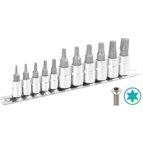 JOMAFA Juego de llaves de vaso puntas torx T10 a T60, 1/4", 3/8" ACERO CROMO VANADIO, 13 piezas