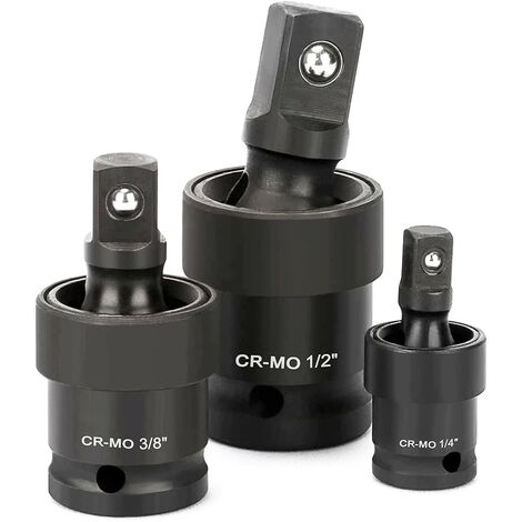 JOMAFA Juego de llaves vasos de impacto articulados Acero Cr-Mo Adaptadores de impacto flexibles de 1/4, 3/8 y 1/2 para pistola de impacto, 3 unidades