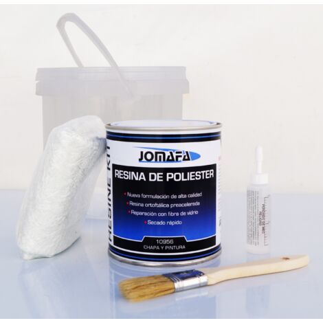 JOMAFA - Kit de fibra de vidrio con poliester 1 litro + resina + brocha + catalizador + guante para reparacion de coches, motos, barcos