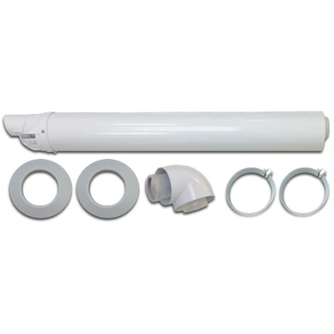 Joncoux – Kit complet de fumisterie ventouse horizontale C1 – Coude à 90° diamètre 200mm – Acier laqué et polypropylène – Installation simple