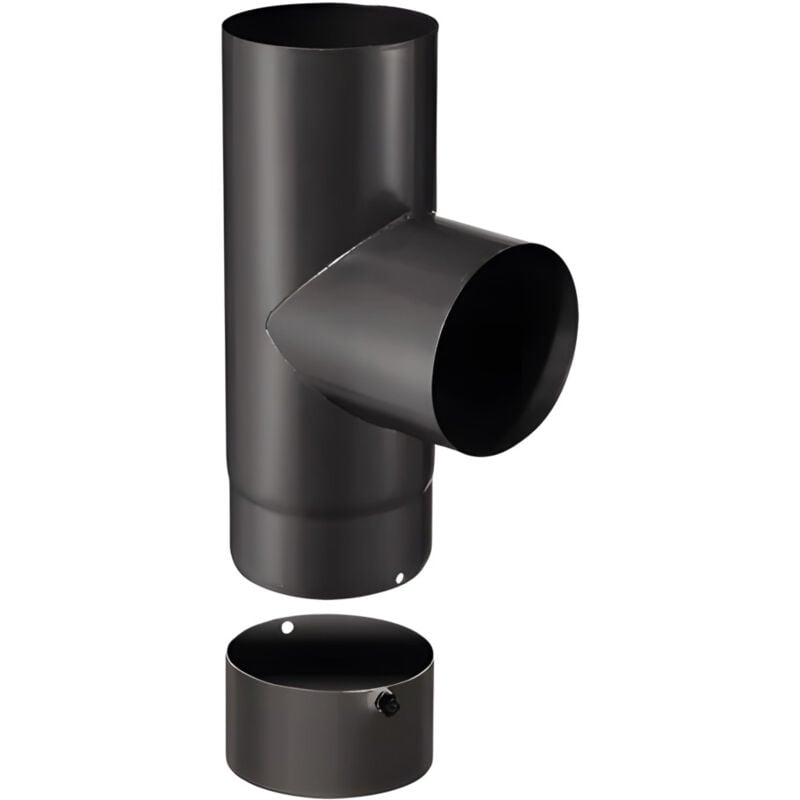 Té 90° avec tampon pour tuyau email 0,7 mm - Ø140 - Noir mat - Joncoux