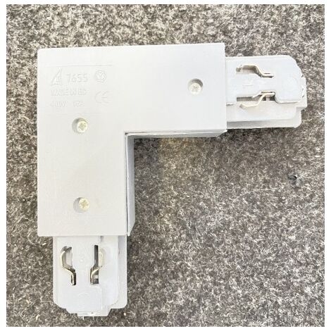 Jonction en L blanc 80x80mm pour rail monophasé 3 allumages 230V/440V 16A alim droite TRAJECTOIRE 230901