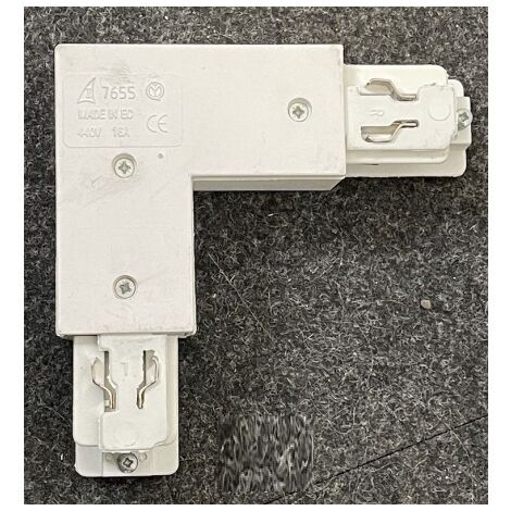 Jonction en L blanc 80x80mm pour rail monophasé 3 allumages 230V/440V 16A alim gauche TRAJECTOIRE 231001