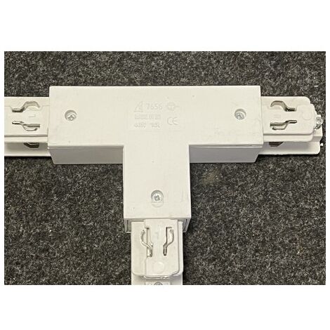 Jonction en T blanc 120x80mm pour rail monophasé 3 allumages 230V/440V 16A alim gauche TRAJECTOIRE 231201