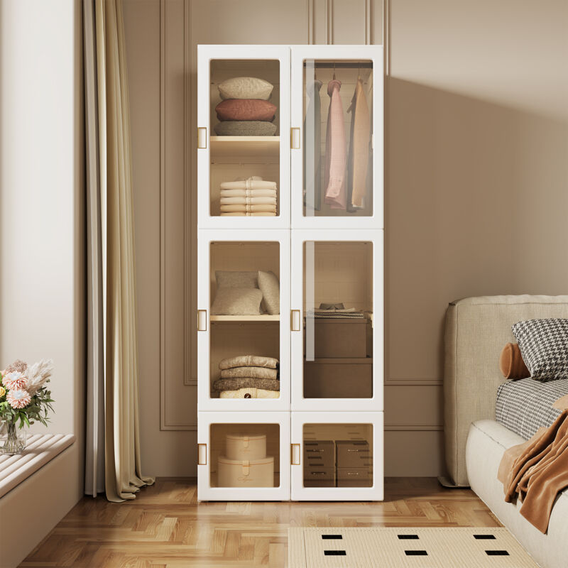 JOOKGBD-Armoire Penderie Pliable 170x50x69 cm,Armoire Portable avec Portes Magnétiques et Tringle,Meuble de Rangement en Plastique,Organisateur de