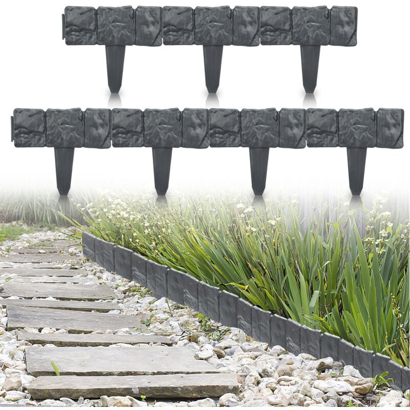 30 pièces Bordure de pelouse Effet Pierre bordure de parterre plastique pour jardin 7.5m Anthracite - Jopassy
