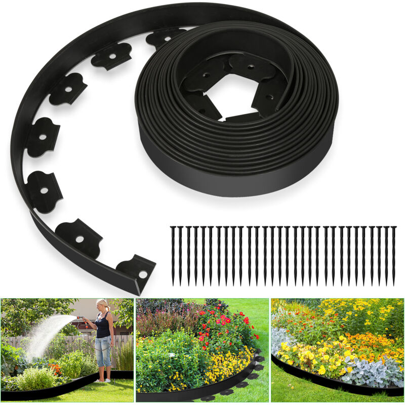 Jopassy - 10m Bordure de Pelouse en Plastique, Flexible Bordure de Jardin Bordure de Gazon Décorative de Jardin avec 30 Piquets d'ancrage