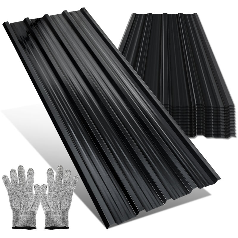 Jopassy - 36x Tôles profilées ondulées revêtement mur toit abri de jardin, Gris, 129cm x 46cm = 21.36m²