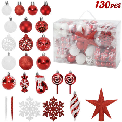 Jopassy 130x infrangibile Red&White Christmas Baubles in plastica robusta ornamenti di Natale per interni ed esterni alberi di Natale decorazioni
