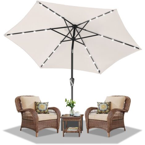 Jopassy Ø2.7m ombrellone parasole UV40+ giardino ombrellone solare con manovella e LED rotondo,Beige