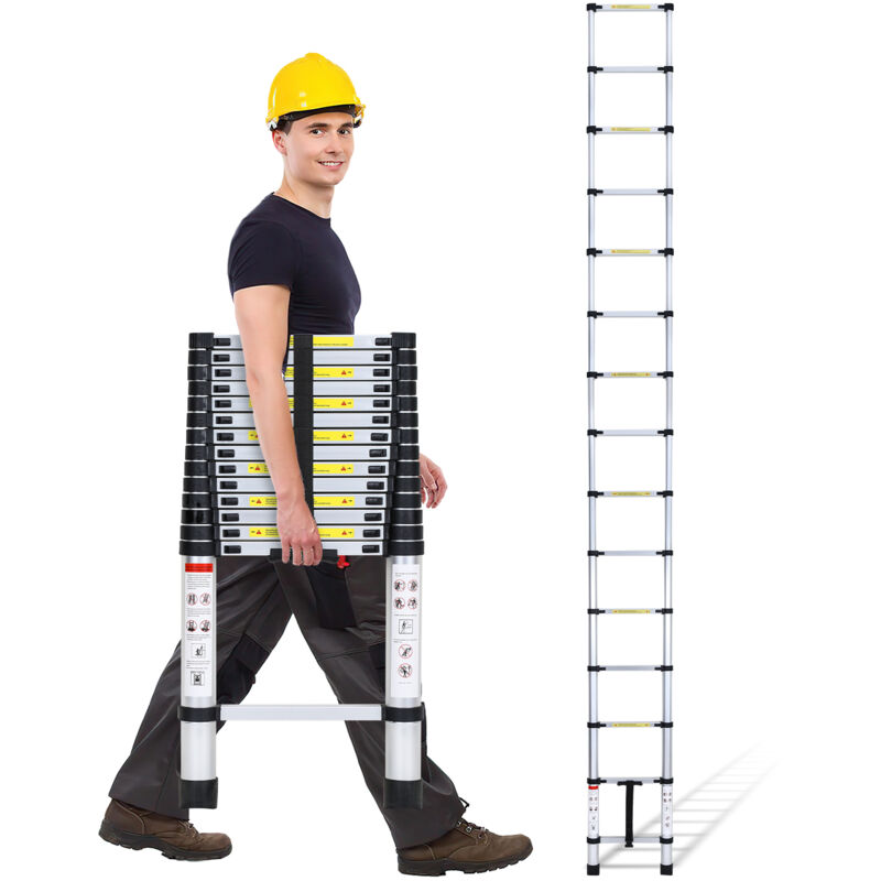 4,4m Echelle Télescopique Portable Multifonctions Aluminium Pliable avec Sac de Transport et Gants Charge max 150kg - Jopassy