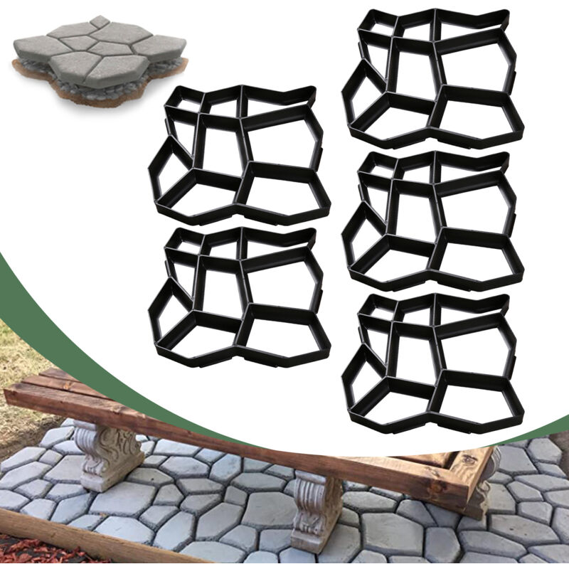 5x Moule à pavé de jardin Moule à béton en plastique noir diy Réutilisable - Jopassy