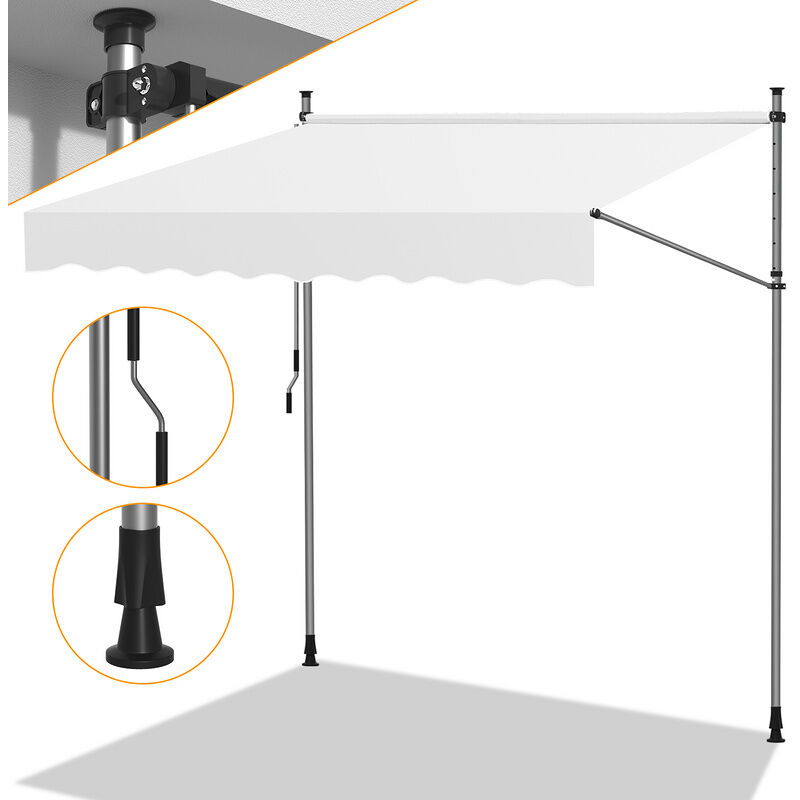 Auvent manuel Auvent rétractable sans perçage 400x120cm Crème - Jopassy