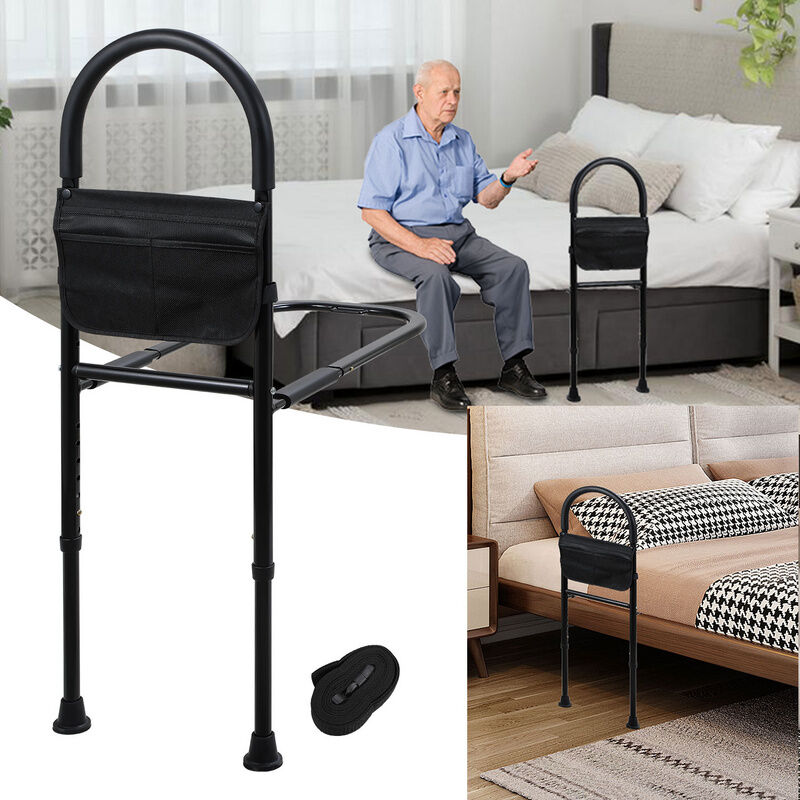 Jopassy - Barrière de Lit Adulte, Barre d'Appui pour Lit Anti-Chutes, Poche Amovible,Hauteur réglable (80-140cm), Personnes Âgées Handicapées