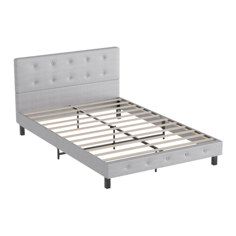 Jopassy - Cadre de lit Sommier à lattes 140x200CM Capacité de charge maximale 350 kg avec Tête de Lit tissu gris clair