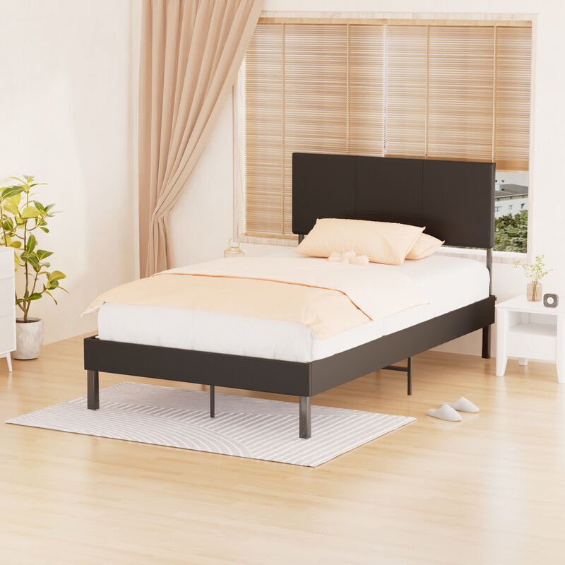 Cadre de lit Sommier à lattes 120x200CM Capacité de charge maximale 350 kg avec Tête de Lit simili cuir Noir - Jopassy