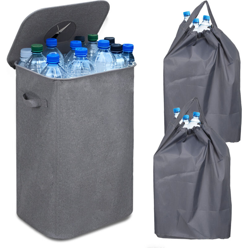 Image of Jopassy - swanew Cestino per il riciclaggio 100L Cestino per cucina con coperchio, cestino con 2 sacchi per il trasporto grigio