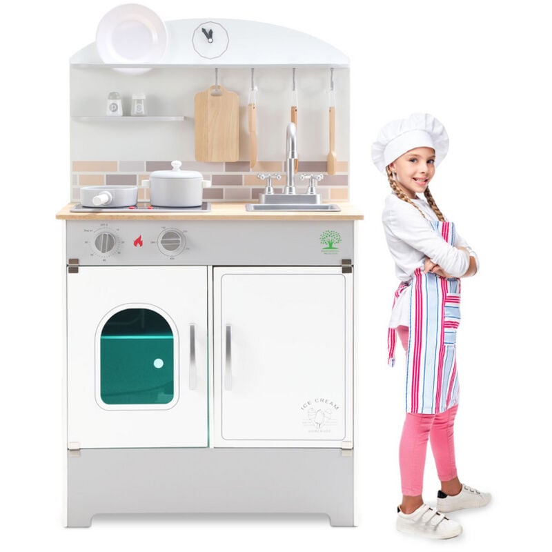 Jopassy Cuisine pour enfants Kit de cuisine blanc laine Outdoor Cuisine jouet avec four, réfrigérateur, micro-ondes, évier et cuisinière