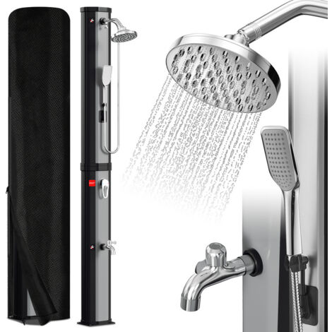 Jopassy Doccia solare da giardino - soffione rotondo, doccetta, supporto integrato, ferramenta e copertura, Argento, 60L