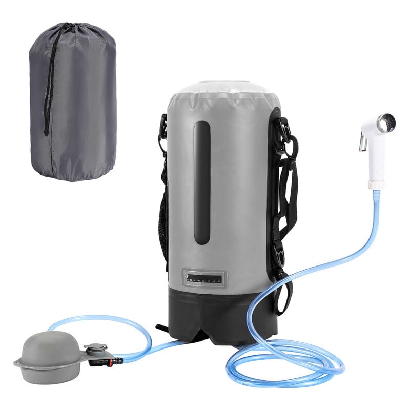 Jopassy - Douche de camping 12L pour camping, voyage, jardin, douche de jardin avec pompe à pied (Gris)