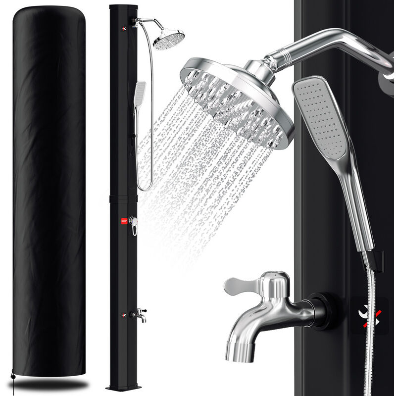 Jopassy - Douche solaire 35L noire avec douchette à main, pomme ronde, douche de pied, matériel de montage et housse