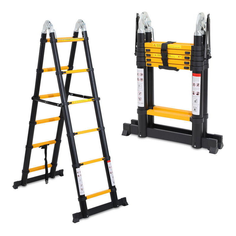 Jopassy Échelle Multi-Fonction Télescopique Aluminium 5M Échelle Pliable Portable et Pliante(2.5M+2.5M), Jaune+Noir