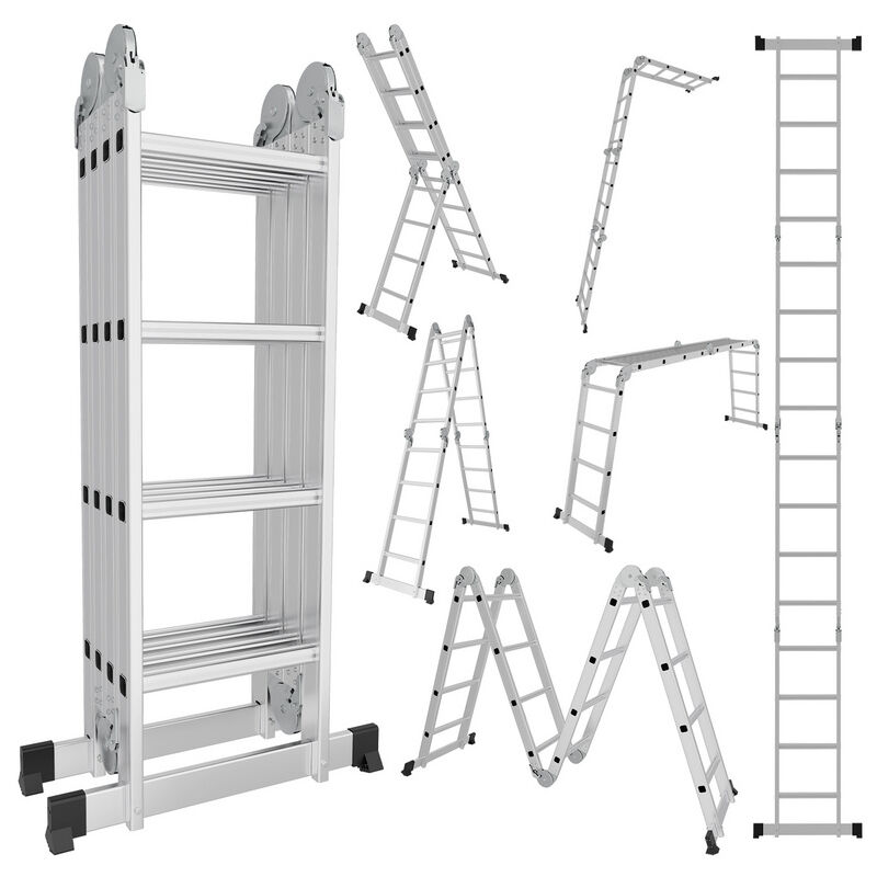 Jopassy - Echelle pliante articulée 4x4 marches, echafaudage multifonction, ecarteur de mur, escabeau, 2 plaques plateforme de travail