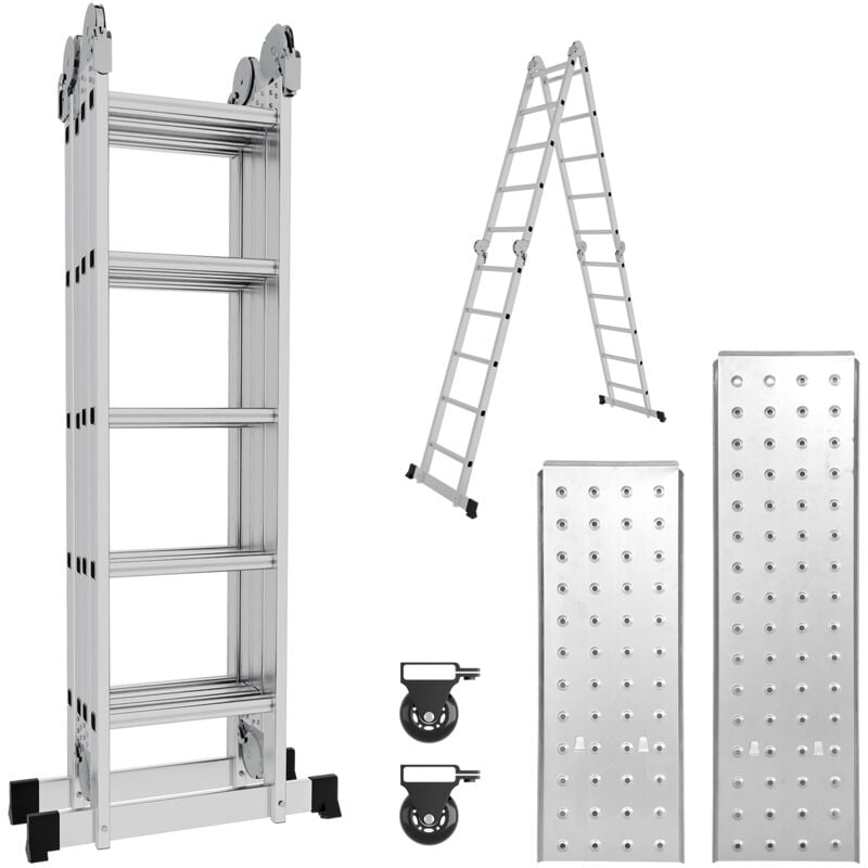 Jopassy - Echelle pliante articulée 5.8m, echafaudage multifonction, ecarteur de mur, escabeau, 2 plaques plateforme de travail