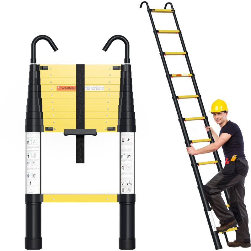Echelle telescopique Échelle à rallonge légère aluminium 3,2 m chute lente + crochet échelle à rallonge extensible - Jopassy