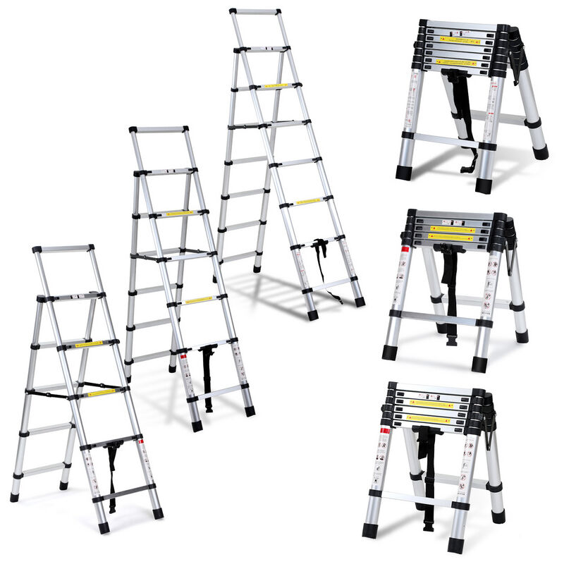 Echelle telescopique Échelle à rallonge légère en aluminium antidérapante 2,0m + 2,3m argent échelle à rallonge extensible - Jopassy