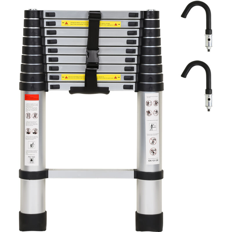 Echelle telescopique Échelle à rallonge légère aluminium antidérapante 2,6m argent + crochet échelle à rallonge extensible - Jopassy