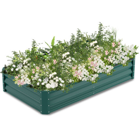 Jopassy Fioriera rialzata 160x90x30 cm Vaso da giardino in metallo zincato con base aperta per la coltivazione di ortaggi, fiori, erbe e piante grasse in giardino, terrazza, patio e balcone Verde