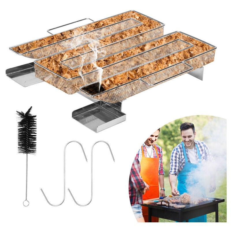 Jopassy - Generatore di fumo freddo 22,5 17,5 4,5 cm Cestello in rete per barbecue affumicato in acciaio inossidabile a forma di m (Argento)