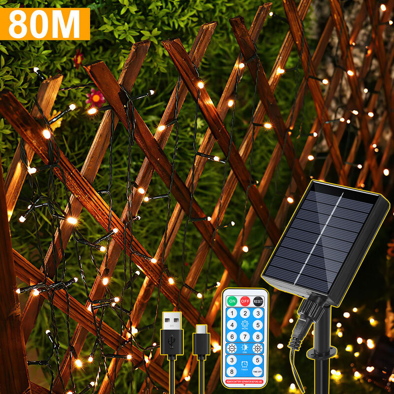 Jopassy - Guirlande Solaire led Guirlande Lumineuse Rideau led Party Jardin Intérieur Extérieur Décoration Éclairage de Noël 80M 800LEDs Blanc Chaud