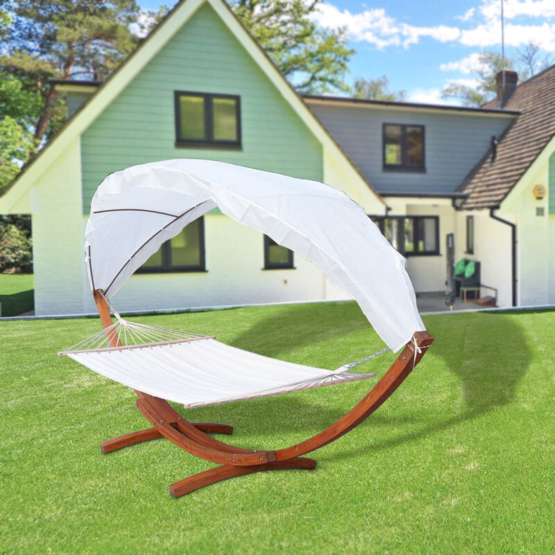 Jopassy Hamac avec cadre en bois massif 210 x 150 cm jusqu'à 200 kg Avec auvent