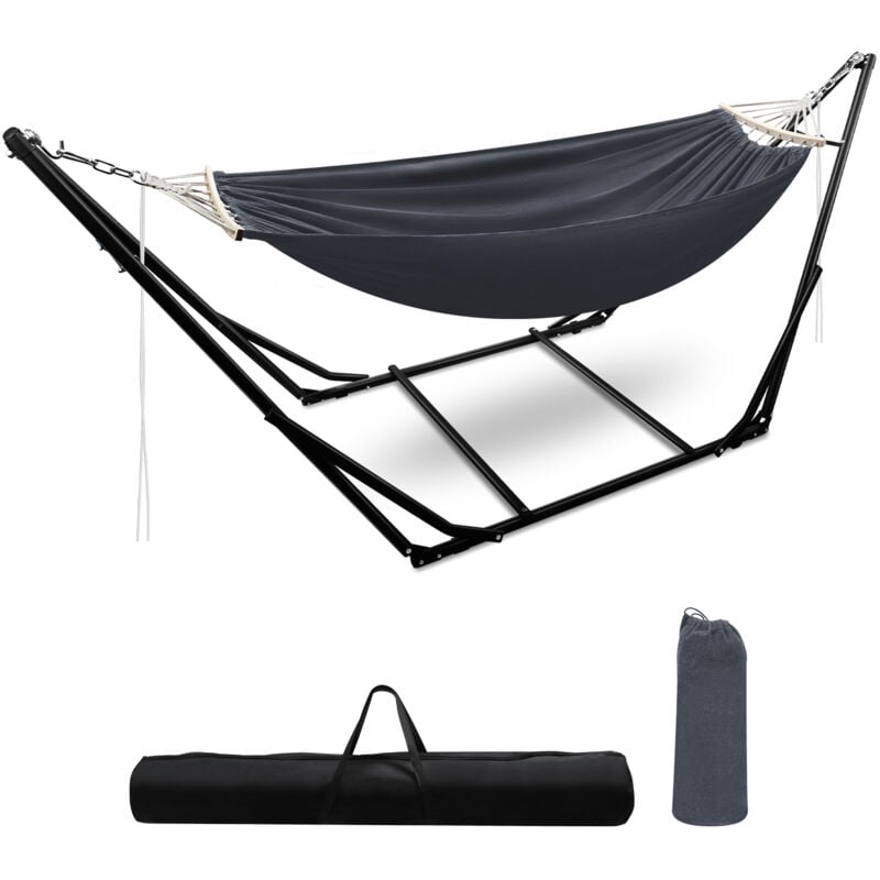 Hamac avec cadre jusqu'à 150 kg hamacs extérieur tige hamac chaise suspendue gris foncé Support et toile de hamac - Jopassy