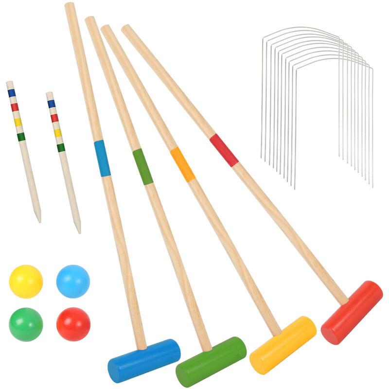 Einfeben - Jopassy Jeu de croquet pour 4 joueurs Set de croquet extérieur Jeu de jardin en bois Enfants Adultes