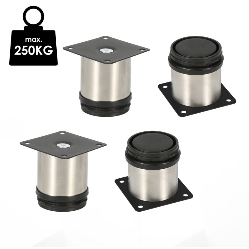 Jopassy - Lot de 4 Pieds de meubles ajustable ±15mm base ronde Moderne Pieds de Armoire pour Table Hauteur 60mm Inox